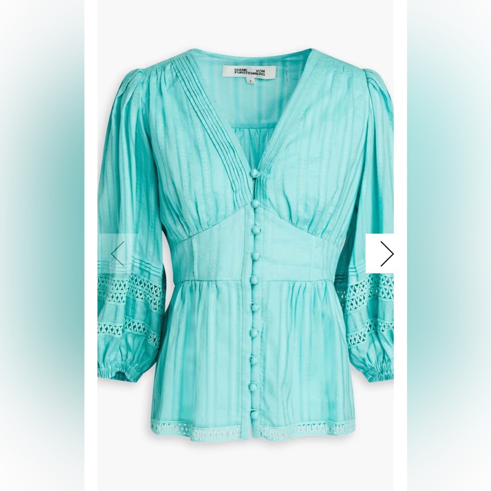 Diane Von Furstenberg Turquoise Button-Front Peasant Blouse